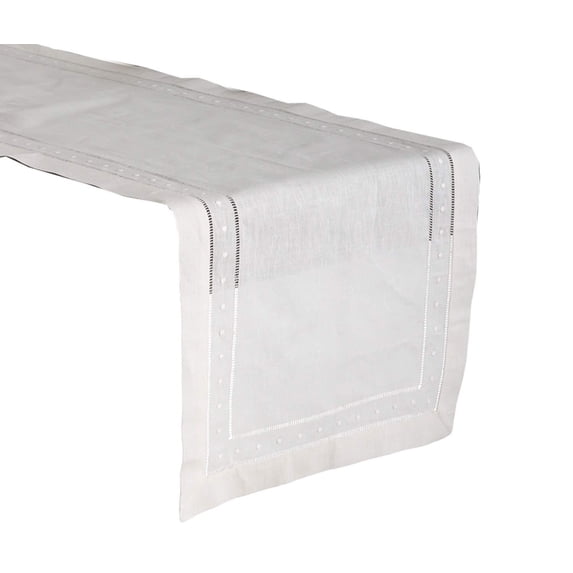 Fennco Styles Hand Hemstitched and Embroidered Swiss Dot Table Runner 16"x45" Beige