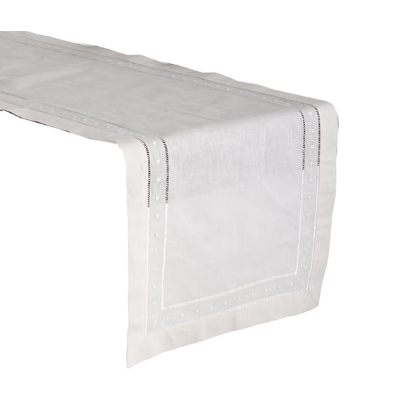 Fennco Styles Hand Hemstitched and Embroidered Swiss Dot Table Runner 16"x72" Beige