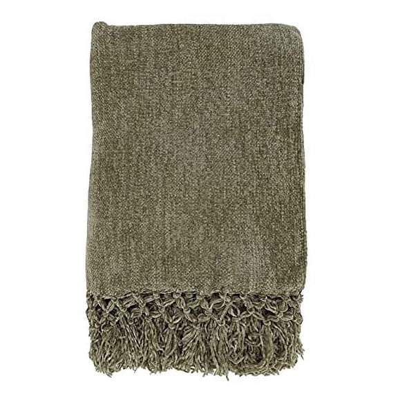 Fennco Styles Hand Knotted Chenille Throw 50" W x 60" L - Sage Throw Blanket for Couch, Living Room, Bedroom, Christmas, Holiday and Home Décor