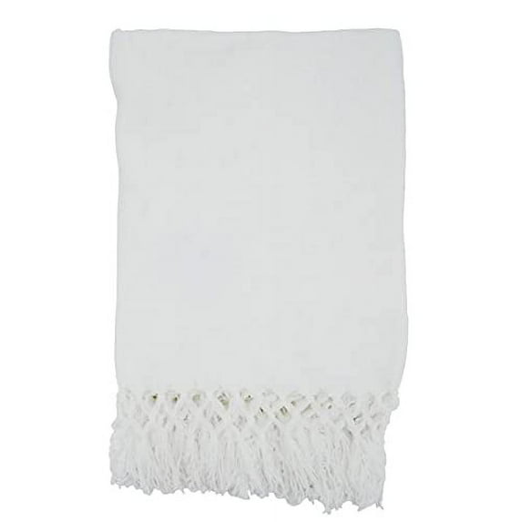Fennco Styles Hand-Knotted Solid Chenille Throw 50"W x 60"L - White Throw Blanket for Couch, Living Room, Bedroom, Everyday Use, Holiday and Home Décor