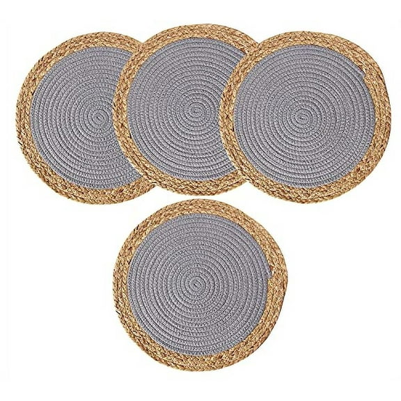 Fennco Styles Hand-Woven Rattan Cotton Rope Placemats 12-Inch Round, Set of 4