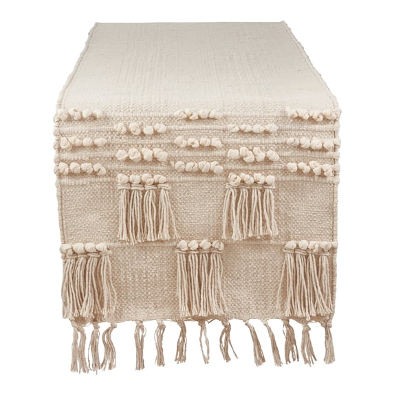 Fennco Styles Handira Collection Contemporary Moroccan Knotted 100% Pure Cotton 16 x 72 Inch Table Runner