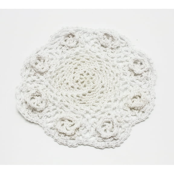 Fennco Styles Handmade 3D Flowers Crochet Lace Cotton Round Doilies - 4-pack (4", White)