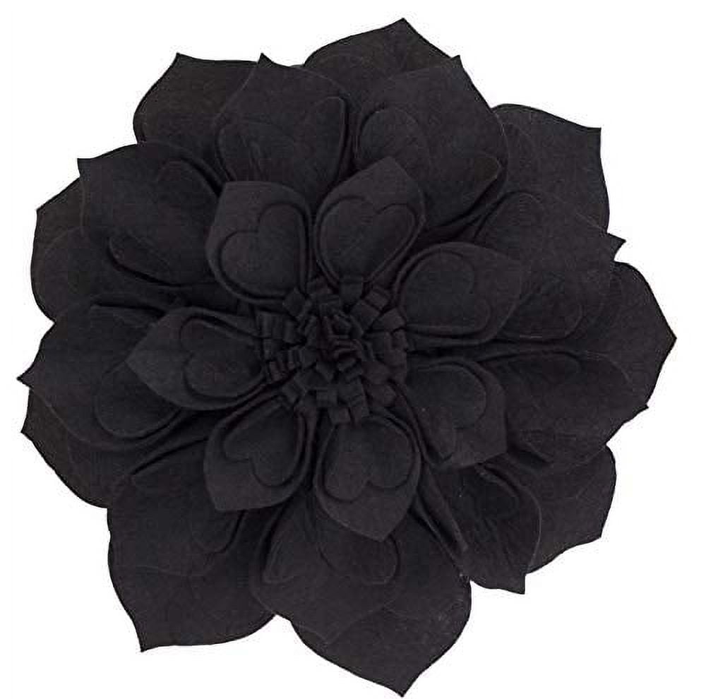 Fennco Styles Handmade 3D Heart-Shaped Petals Flower Decorative Throw Pillow Cover 13 Inch Round - Black Floral Pillow Case for Couch, Home Décor, Bedroom Décor and Holiday, Housewarming Gift