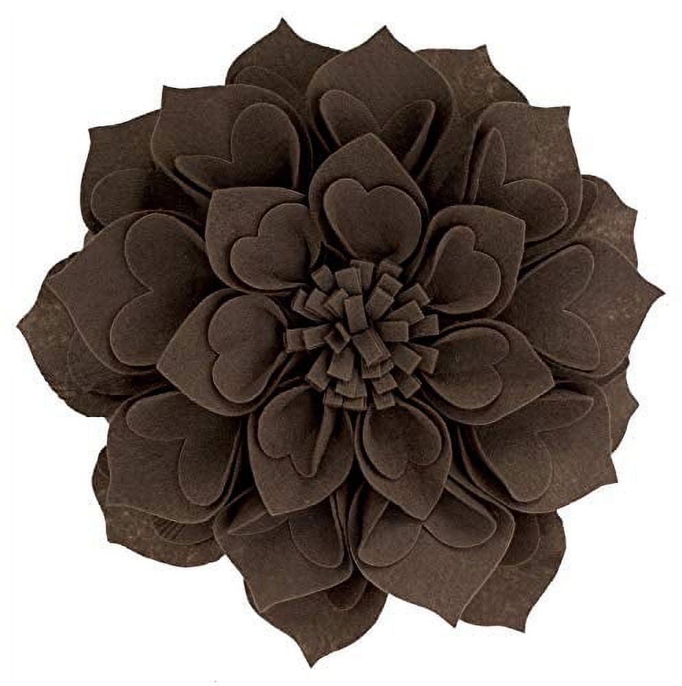Fennco Styles Handmade 3D Heart-Shaped Petals Flower Decorative Throw Pillow Cover 13 Inch Round - Chocolate Floral Pillow Case for Couch, Home Décor, Bedroom Décor and Holiday, Housewarming Gift