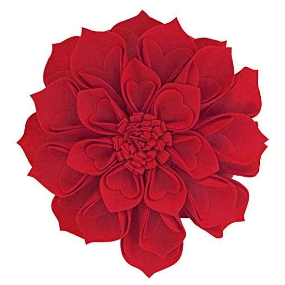 Fennco Styles Handmade 3D Heart-Shaped Petals Flower Decorative Throw Pillow Cover 13 Inch Round - Red Floral Pillow Case for Couch, Home Décor, Bedroom Décor and Holiday, Housewarming Gift