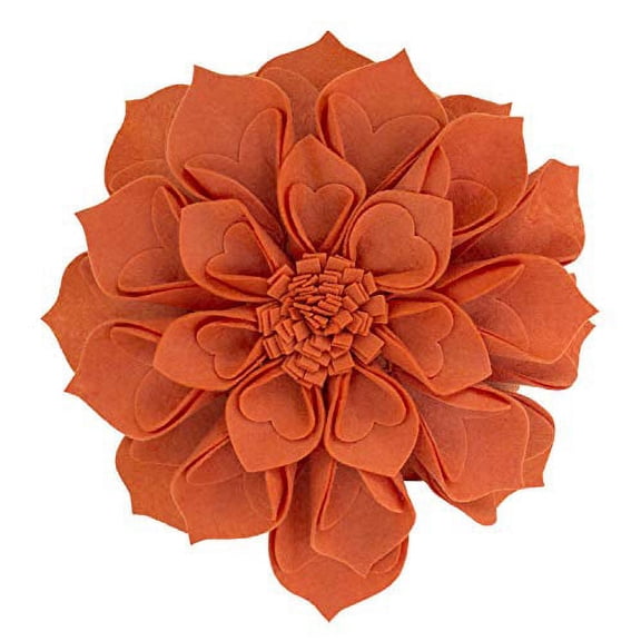Fennco Styles Handmade 3D Heart-Shaped Petals Flower Decorative Throw Pillow Cover 13 Inch Round - Terracotta Floral Pillow Case for Couch, Home Décor, Bedroom Décor and Holiday, Housewarming Gift