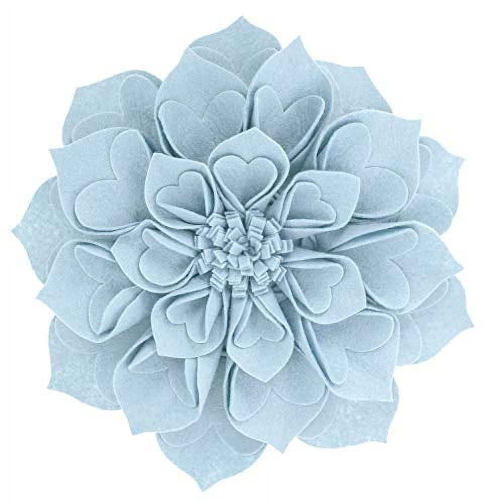 Fennco Styles Handmade 3D Heart-Shaped Petals Flower Decorative Throw Pillow Cover 16 Inch Round - Aqua Floral Pillow Case for Couch, Home Décor, Bedroom Décor and Holiday, Housewarming Gift