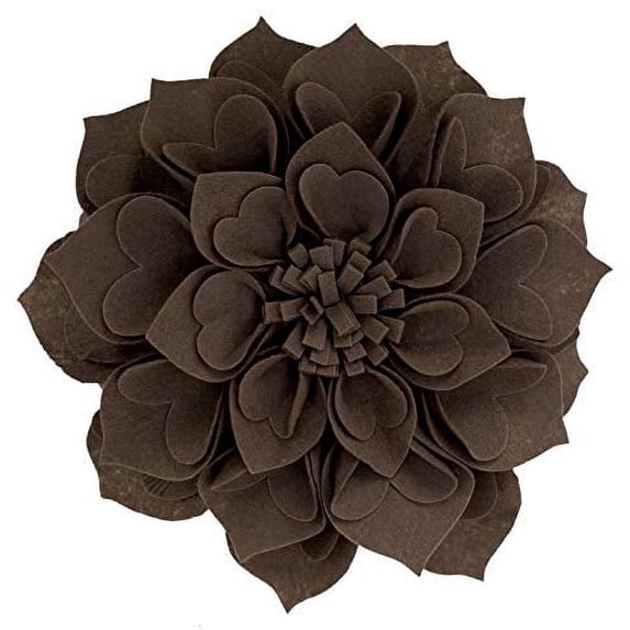 Fennco Styles Handmade 3D Heart-Shaped Petals Flower Decorative Throw Pillow Cover 16 Inch Round - Chocolate Floral Pillow Case for Couch, Home Décor, Bedroom Décor and Holiday, Housewarming Gift