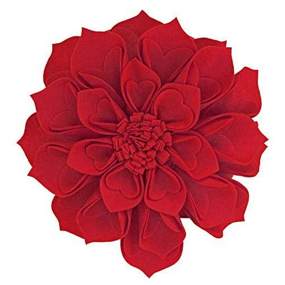 Fennco Styles Handmade 3D Heart-Shaped Petals Flower Decorative Throw Pillow Cover 16 Inch Round - Red Floral Pillow Case for Couch, Home Décor, Bedroom Décor and Holiday, Housewarming Gift