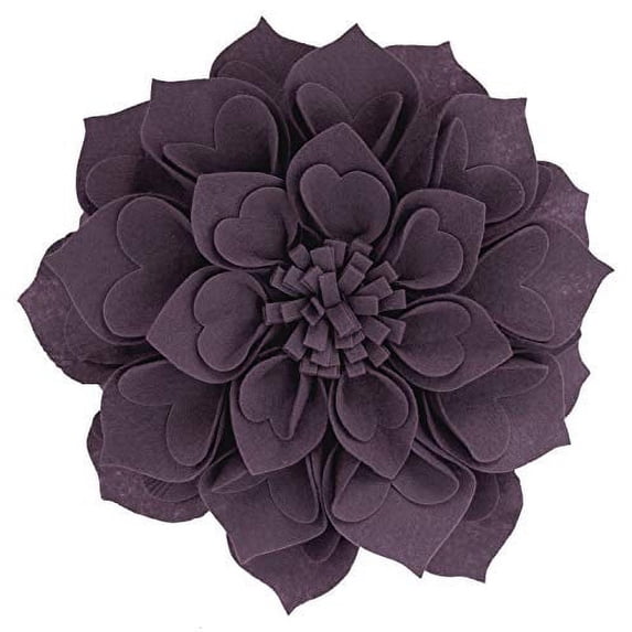 Fennco Styles Handmade 3D Heart-Shaped Petals Flower Decorative Throw Pillow Cover 16 Inch Round - Violet Floral Pillow Case for Couch, Home Décor, Bedroom Décor and Holiday, Housewarming Gift