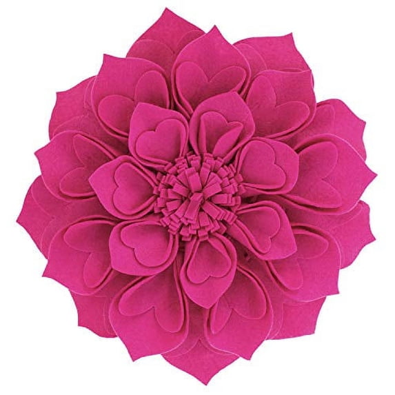 Fennco Styles Handmade 3D Heart-Shaped Petals Flower Decorative Throw Pillow Cover & Insert 13 Inch Round - Fuchsia Floral Pillow for Couch, Home Décor, Bedroom Décor and Holiday, Housewarming Gift