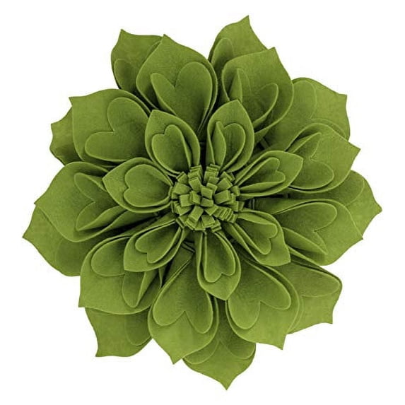 Fennco Styles Handmade 3D Heart-Shaped Petals Flower Decorative Throw Pillow Cover & Insert 13 Inch Round - Kiwi Floral Pillow for Couch, Home Décor, Bedroom Décor and Holiday, Housewarming Gift