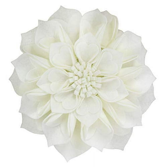 Fennco Styles Handmade 3D Heart-Shaped Petals Flower Decorative Throw Pillow Cover & Insert 16 Inch Round - Ivory Floral Pillow for Couch, Home Décor, Bedroom Décor and Holiday, Housewarming Gift