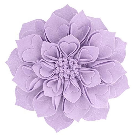 Fennco Styles Handmade 3D Heart-Shaped Petals Flower Decorative Throw Pillow Cover & Insert 16 Inch Round - Lilac Floral Pillow for Couch, Home Décor, Bedroom Décor and Holiday, Housewarming Gift