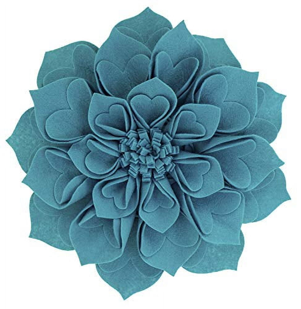 Fennco Styles Handmade 3D Heart-Shaped Petals Flower Decorative Throw Pillow Cover & Insert 16 Inch Round - Teal Floral Pillow for Couch, Home Dcor, Bedroom Dcor and Holiday, Housewarming Gift