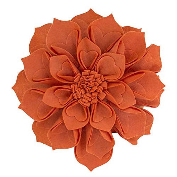Fennco Styles Handmade 3D Heart-shaped Petals Flower Decorative Throw Pillow Cover & Insert 16 Inch Round - Terracotta Floral Pillow for Couch, Home Décor, Bedroom Décor and Holiday, Housewarming Gift