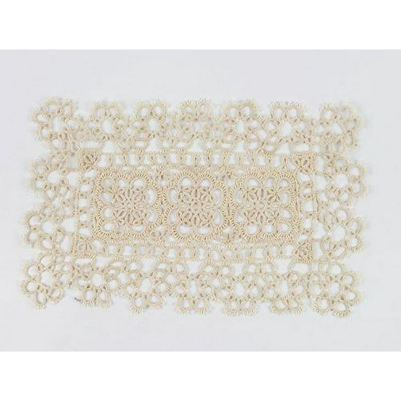 Fennco Styles Handmade All-Over Tatting Lace Doily 100% Cotton - Set of 4 (6"x10" Rectangular Doily, Ecru)
