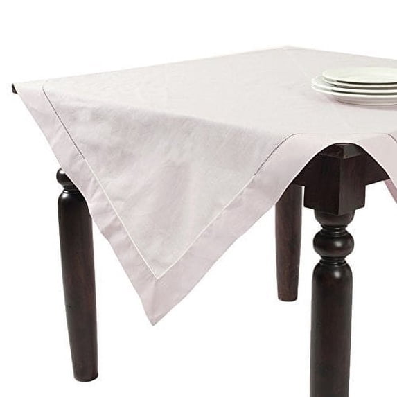 Fennco Styles Handmade Basic Hemstitch Linen-Cotton Tablecloths - (90" Square, Ecru)