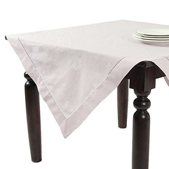 Fennco Styles Handmade Basic Hemstitch Linen-Cotton Tablecloths - (90" Square, Ecru)