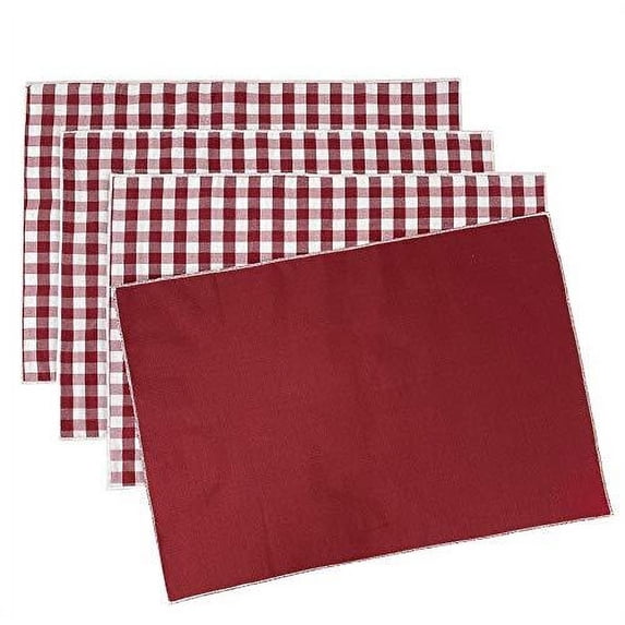 Fennco Styles Handmade Checkered Reversible Placemats 14" W x 20" L, Set of 4