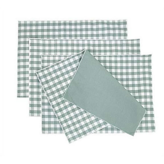 Fennco Styles Handmade Checkered Reversible Placemats 14" W x 20" L, Set of 4