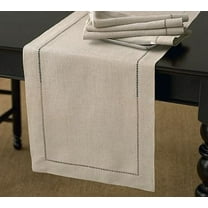 Fennco Styles Handmade Classic Hemstitch Natural Table Runner. 16"x54" Rectangular. One Piece.