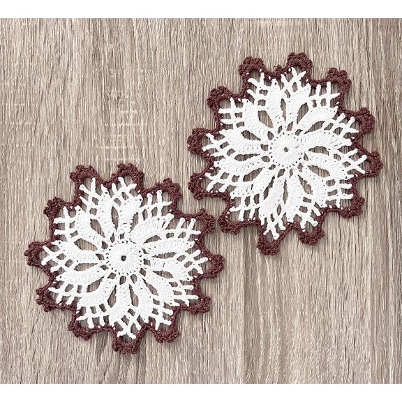 Fennco Styles Handmade Crochet Cotton Whirlwind Two-Tone Doily 6" Round, 2-Piece - Chocolate Drink Coaster for Everyday Use, Holiday, Farmhouse Décor, Cocktail, Tea Party, Special Occasion