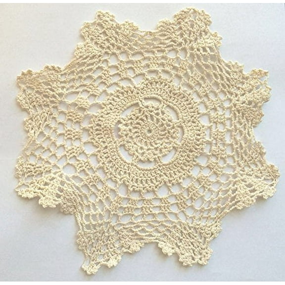 Fennco Styles Handmade Crochet Lace 12-inch Cotton Doilies - 2-Pack (Round, Beige)