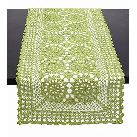 Fennco Styles Handmade Crochet Lace Cotton Rectangular Table Runner (16"x36", Green)