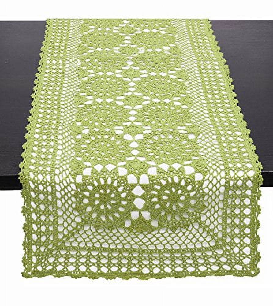 Fennco Styles Handmade Crochet Lace Cotton Rectangular Table Runner (16"x54", Green)