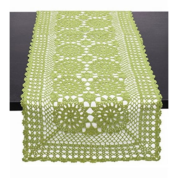 Fennco Styles Handmade Crochet Lace Cotton Rectangular Table Runner (16"x54", Green)