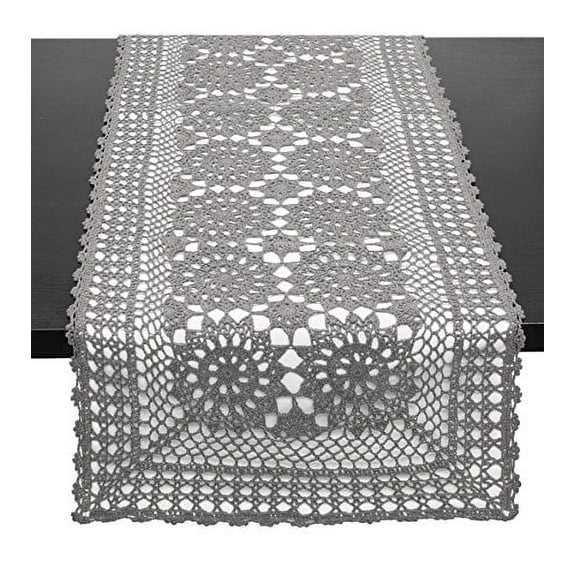 Fennco Styles Handmade Crochet Lace Cotton Rectangular Table Runner (16"x72", Slate)