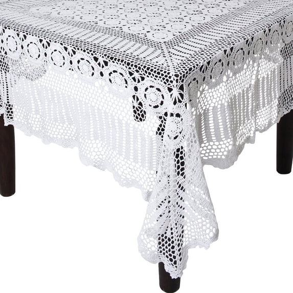 Fennco Styles Handmade Crochet Lace Cotton Tablecloth (72"x108" Tablecloth, White)
