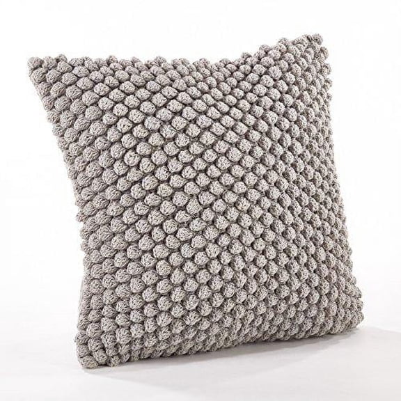 Fennco Styles Handmade Crochet Pompom Cotton Decorative Throw Pillow with Down Filled Insert 20 x 20 Inch