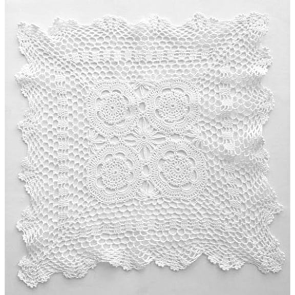 Fennco Styles Handmade Crochet Traycloth Cotton Doilies (20-inch Square 1-piece, White)