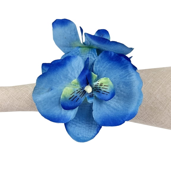 Fennco Styles Handmade Double Moth Orchid Decorative Napkin Rings, Set of 4 - Blue Flower Napkin Holders for Dining Table, Banquet, Wedding, Holiday Décor and Special Event (Blue)