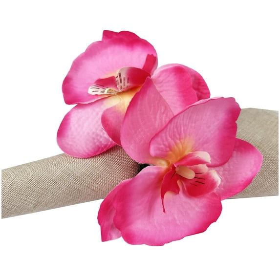 Fennco Styles Handmade Double Moth Orchid Decorative Napkin Rings, Set of 4 - Pink Flower Napkin Holders for Dining Table, Banquet, Wedding, Holiday Décor and Special Event