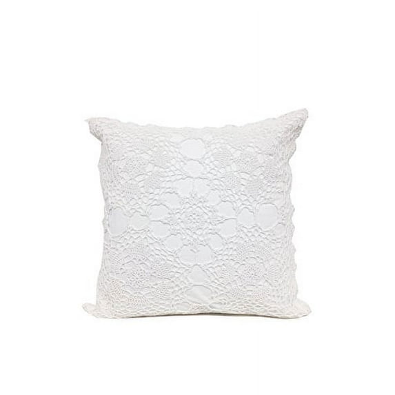 Fennco Styles Handmade Floral Design Crochet Lace Decorative Throw Pillow Sham - 100% Cotton (17"X17" Pillow Case, White)