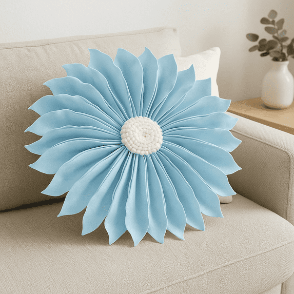 Fennco Styles Handmade Garden 3D Sunflower Decorative Throw Pillow 13" Round