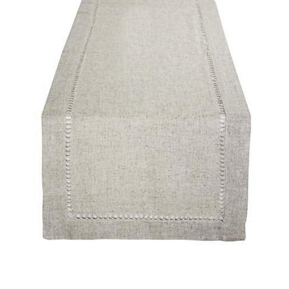 Fennco Styles Handmade Hemstitch Contemporary Linen Blend Natural Table Runner 16"W x 72"L - Natural Table Cover for Everyday Use, Dining Room, Wedding and Special Occasions