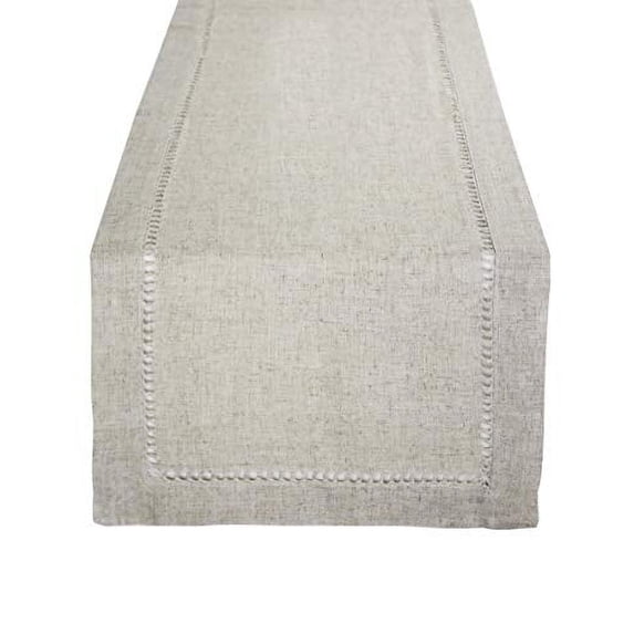 Fennco Styles Handmade Hemstitch Contemporary Linen Blend Natural Table Runner 16"W x 90"L