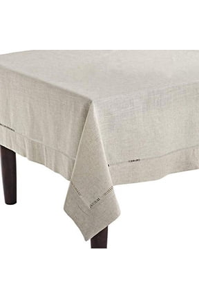 Fennco Styles Handmade Hemstitch Design Natural Tablecloth 65"W x 140"L