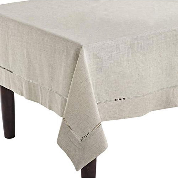 Fennco Styles Handmade Hemstitch Design Natural Tablecloth 65"W x 180"L