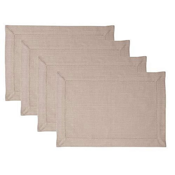 Fennco Styles Handmade Hemstitch Traycloth Place mat, Set of 4, Over 20+ Colors (Taupe)