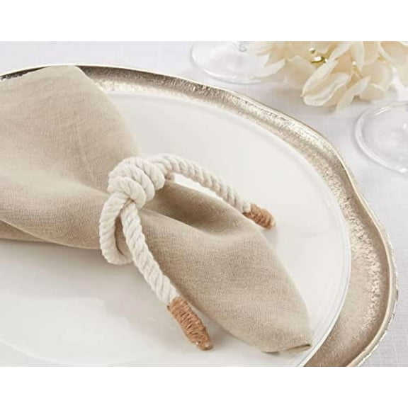 Fennco Styles Handmade Knotted Rope Napkin Rings, Set of 4 - Ivory Cotton Napkin Holders for Dining Table, Home, Banquets, Holidays, Family Gatherings and Special Events