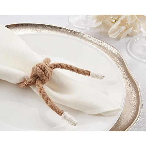 Fennco Styles Handmade Knotted Rope Napkin Rings, Set of 4 - Natural Cotton Napkin Holders for Dining Table, Home, Banquets, Holidays, Family Gatherings and Special Events