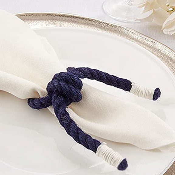 Fennco Styles Handmade Knotted Rope Napkin Rings, Set of 4 - Navy Blue Cotton Napkin Holders for Dining Table, Home, Banquets, Holidays, Family Gatherings and Special Events