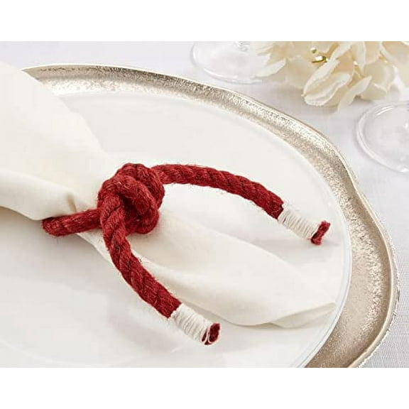 Fennco Styles Handmade Knotted Rope Napkin Rings, Set of 4 - Red Cotton Napkin Holders for Dining Table, Home, Banquets, Holidays, Family Gatherings and Special Events
