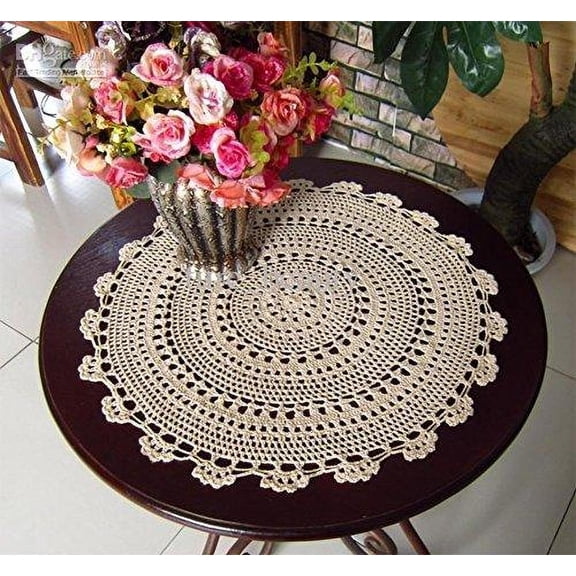 Fennco Styles Handmade Medallion Crochet Lace Round Cotton Placemat Doilies - 4 Pack